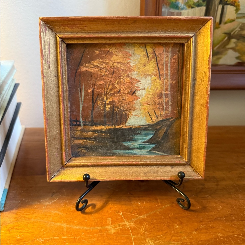 Autumn Landscape Painting with Gold Frame
